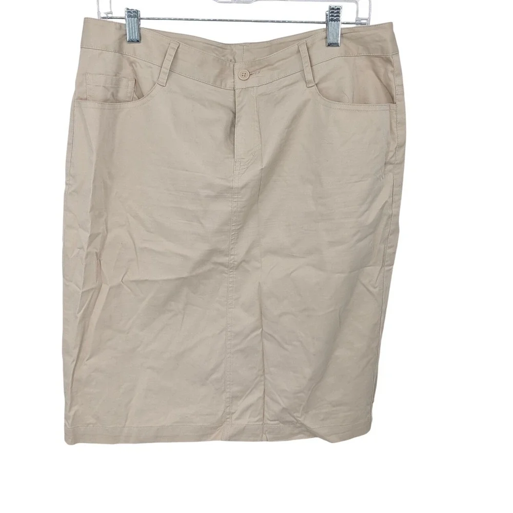 Norma Kamali Pencil Skirt Women 10 Tan Cotton Blend Casual Career Khaki Utility